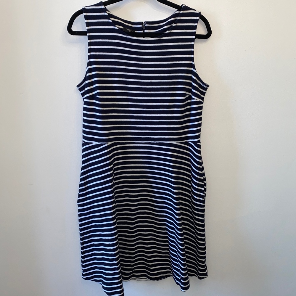 Talbots Navy/White striped sleeveless dress with pockets - Picture 1 of 6